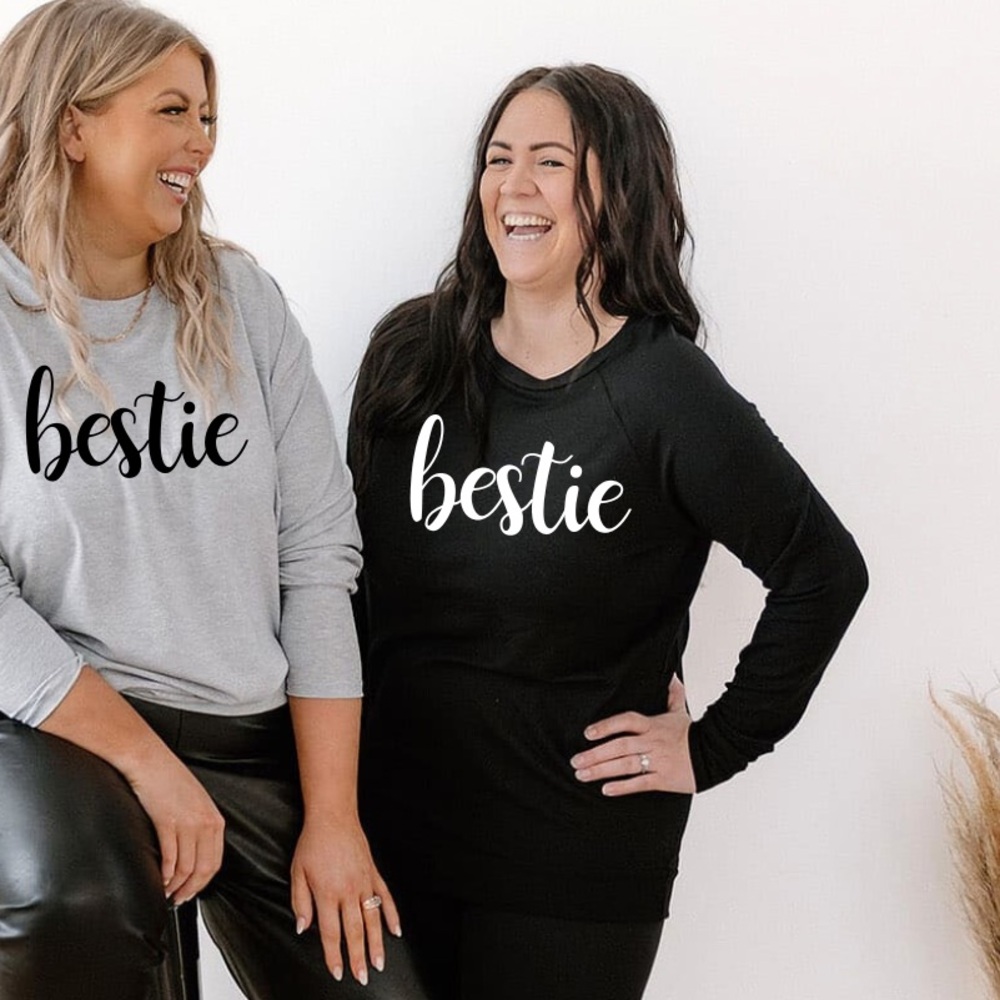 Posh & Cozy Bestie Cursive Crewneck Sweatshirt